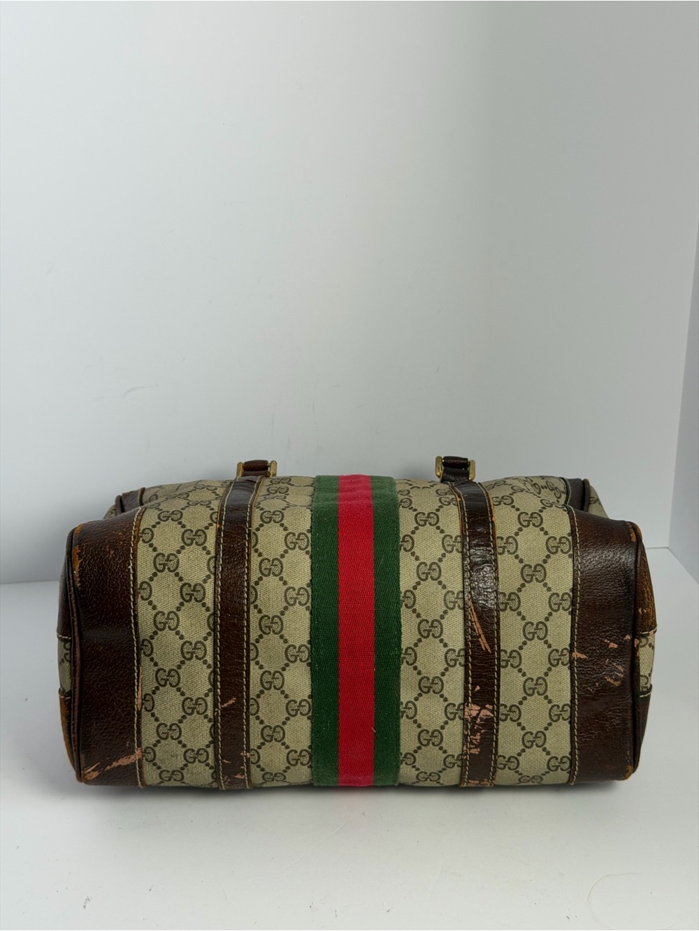 Vintage Gucci GG Monogram Canvas Web Stripe Boston Bag - Picture 11 of 15